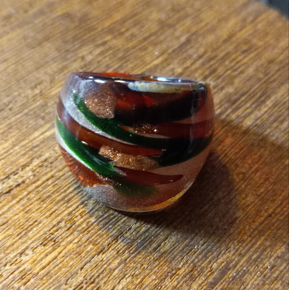 Hand Blown Multi Colored Glass Ring - image 1